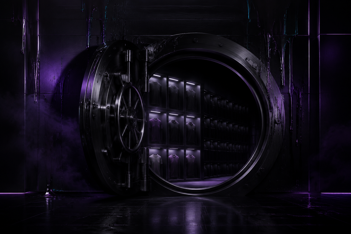 Fractured black chrome core glowing with controlled violet energy