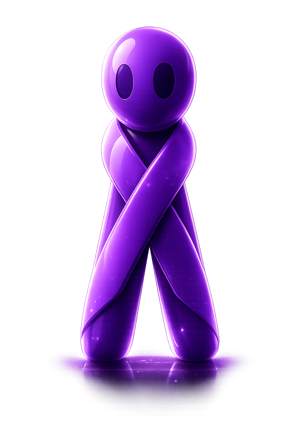 Close portrait of Glo showing the ribbon body, eyes and violet glow
