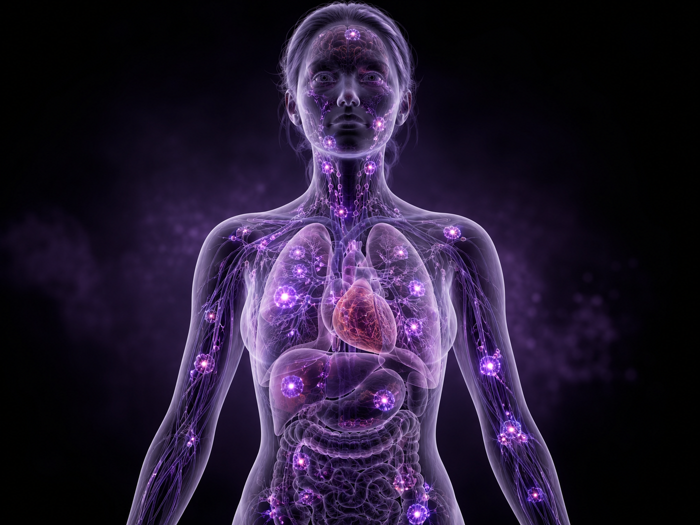 Cinematic purple immune system visual representing inflammation and granulomas.