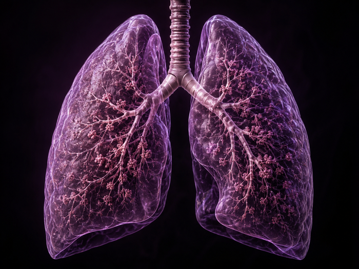 Cinematic lung image representing sarcoidosis and breathing symptoms.