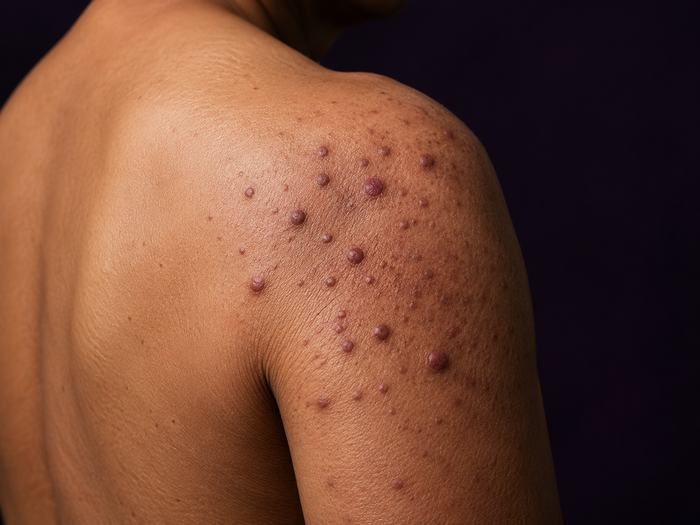 Cinematic medical image representing skin changes related to sarcoidosis.
