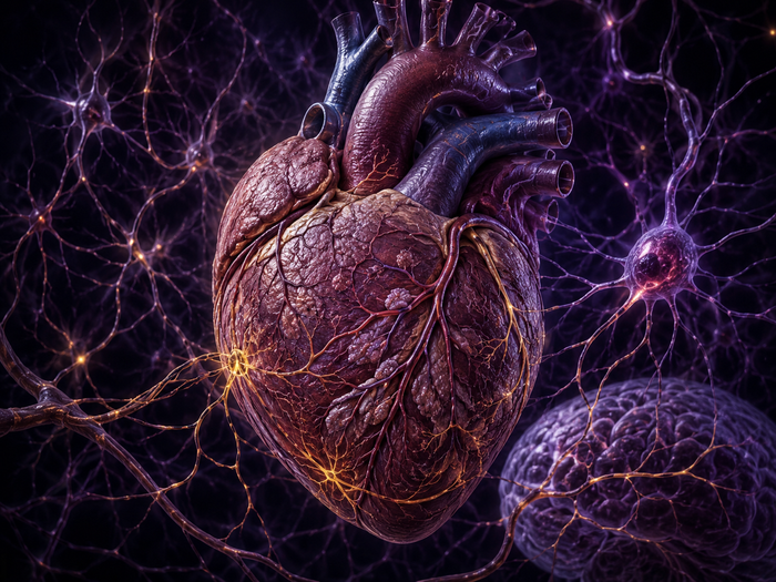 Cinematic image representing heart and nervous system involvement.