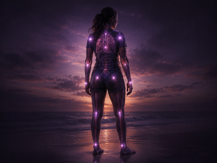 Cinematic image representing whole-body fatigue, pain, and invisible illness.