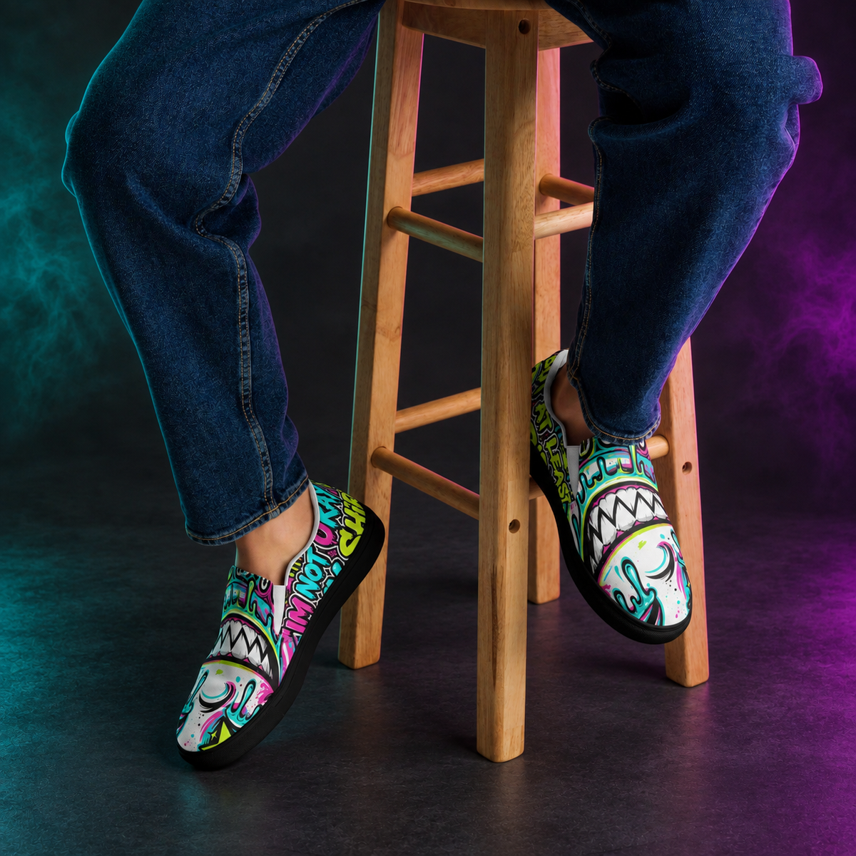 The Drip Series Slip-On Canvas Shoes — cinematic as-worn view