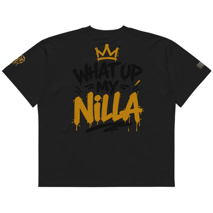 NILLA Drip Series Special Edition oversized tee in Black, back view