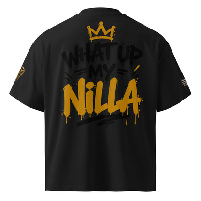 NILLA Drip Series Special Edition oversized tee in Black, back view