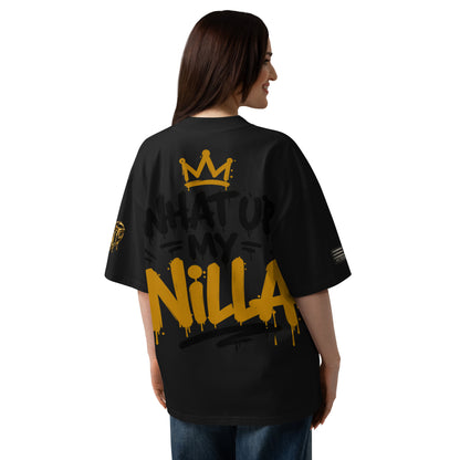 NILLA Drip Series Special Edition oversized tee in Black, back view