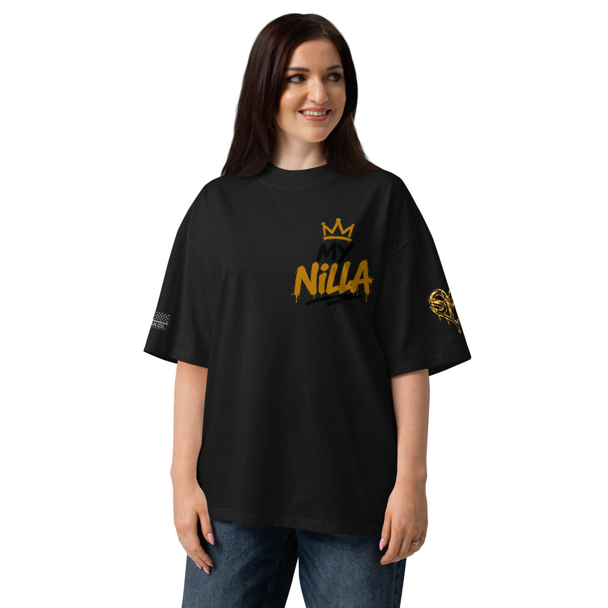 NILLA Drip Series Special Edition oversized tee in Black, front view