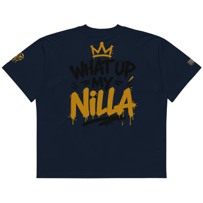 NILLA Drip Series Special Edition oversized tee in French Navy, back view