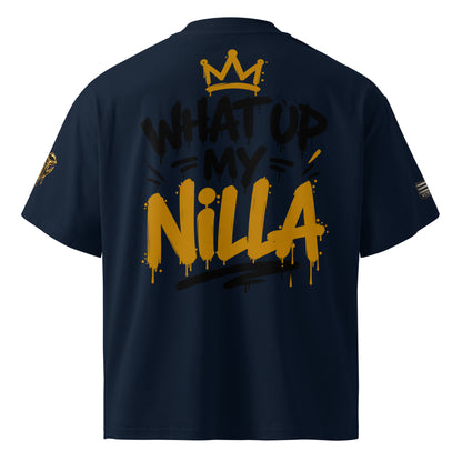 NILLA Drip Series Special Edition oversized tee in French Navy, back view