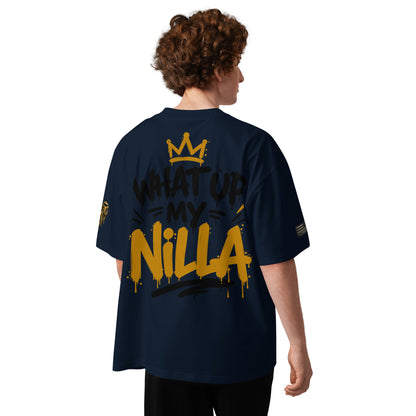 NILLA Drip Series Special Edition oversized tee in French Navy, back view