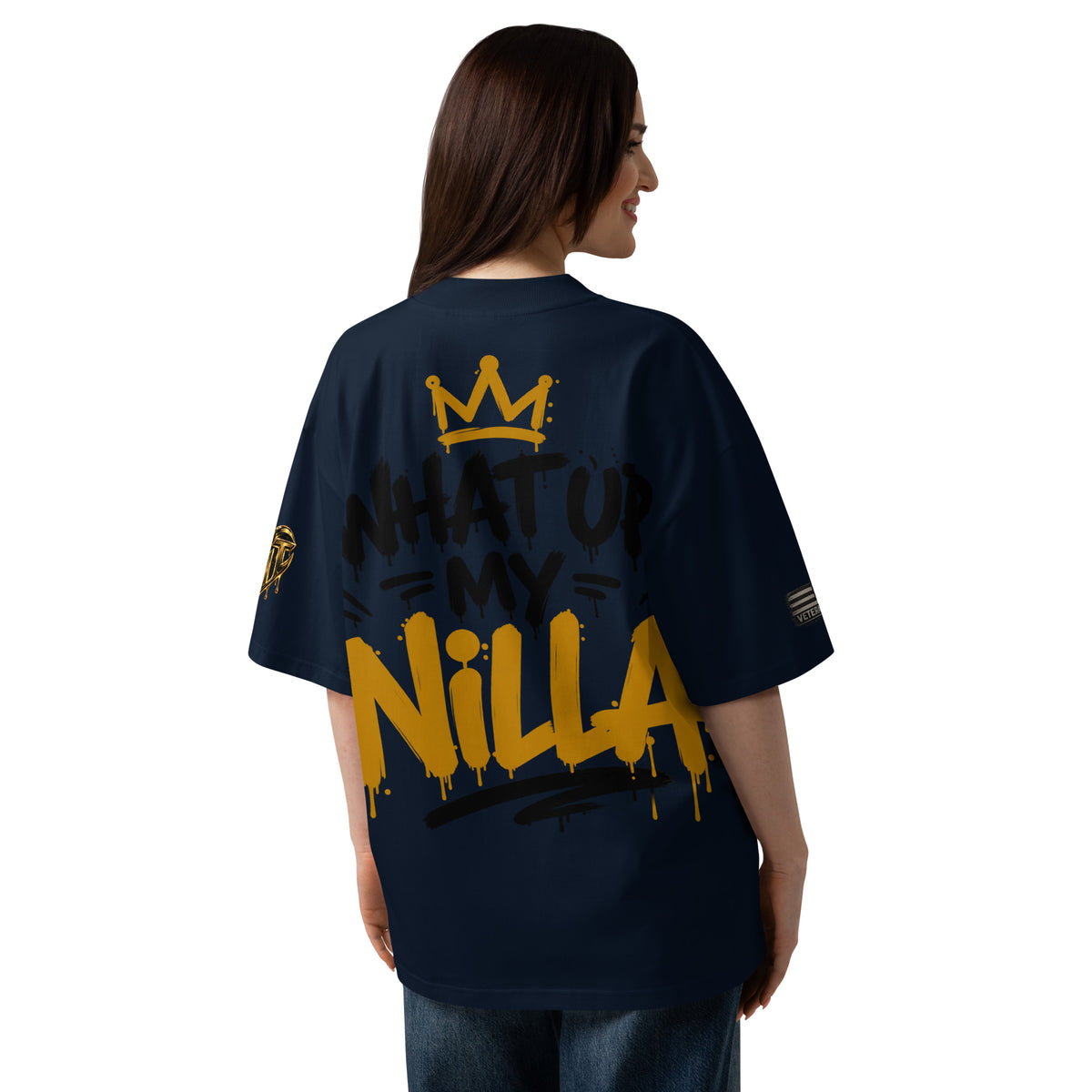 NILLA Drip Series Special Edition oversized tee in French Navy, back view