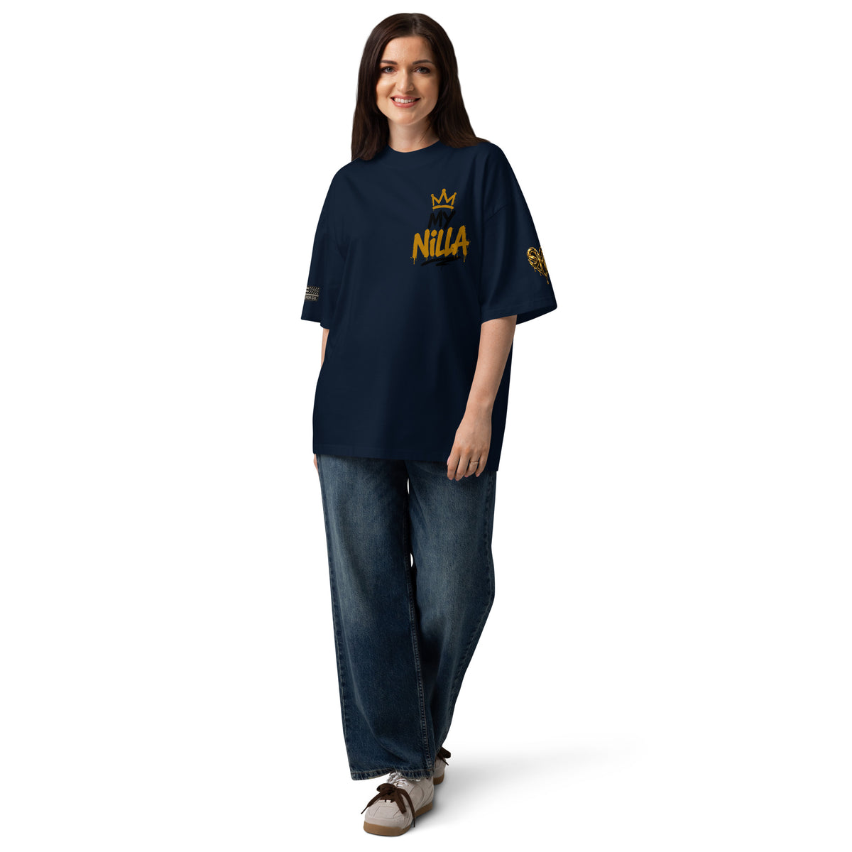 NILLA Drip Series Special Edition oversized tee in French Navy, alternate front view