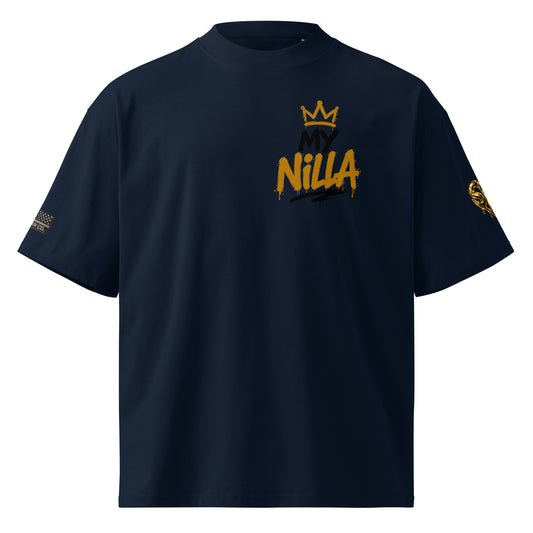 NILLA Drip Series Special Edition oversized tee in French Navy, front view