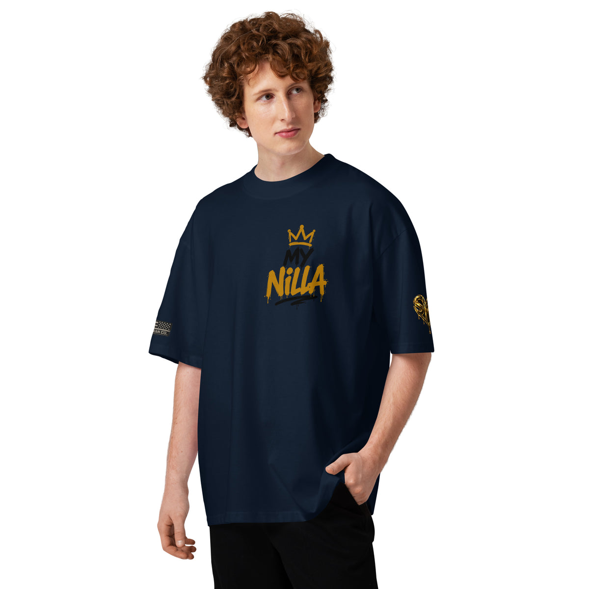 NILLA Drip Series Special Edition oversized tee in French Navy, front view