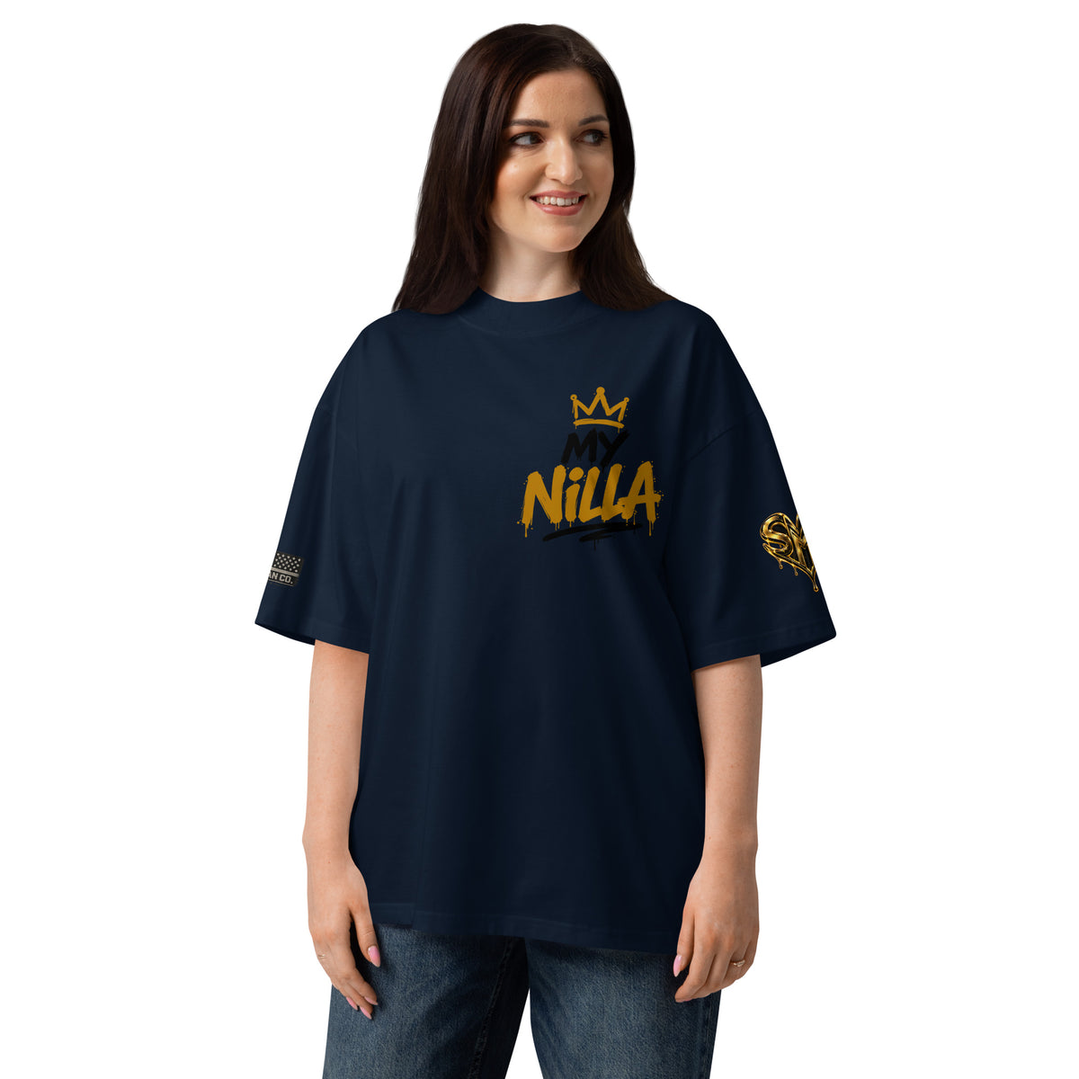 NILLA Drip Series Special Edition oversized tee in French Navy, front view