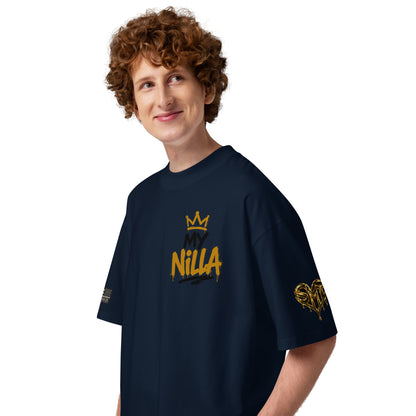 NILLA Drip Series Special Edition oversized tee in French Navy, left side view