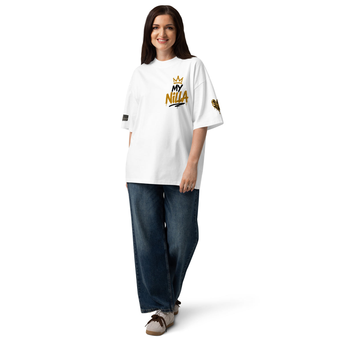 NILLA Drip Series Special Edition oversized tee in White, alternate front view