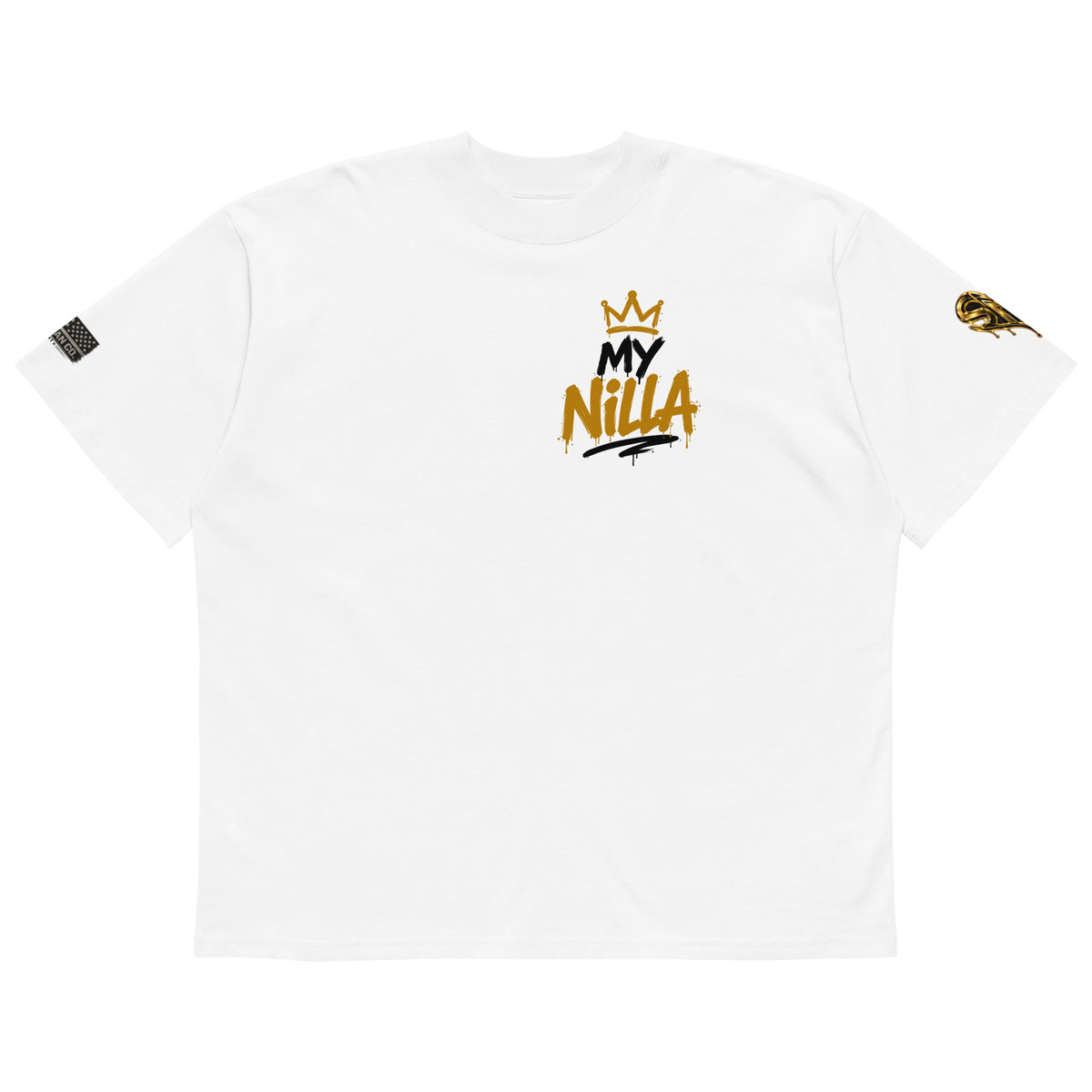 NILLA Drip Series Special Edition oversized tee in White, front view