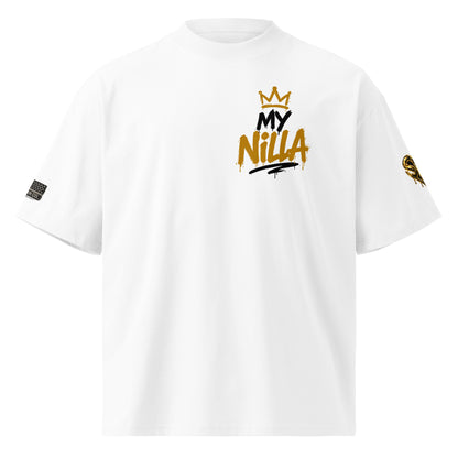 NILLA Drip Series Special Edition oversized tee in White, front view