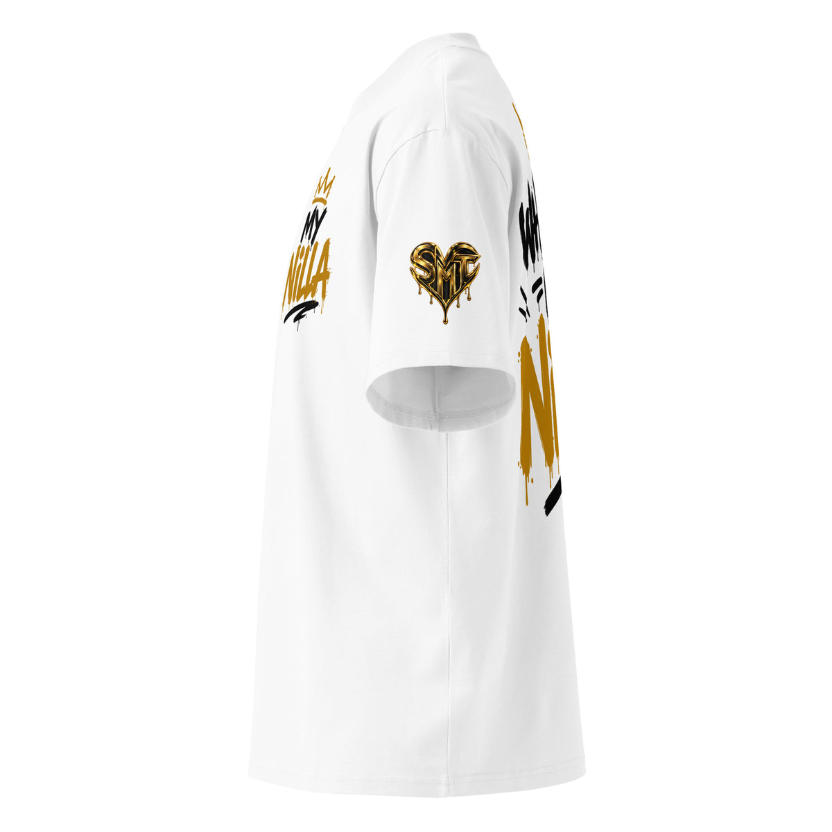 NILLA Drip Series Special Edition oversized tee in White, left side view