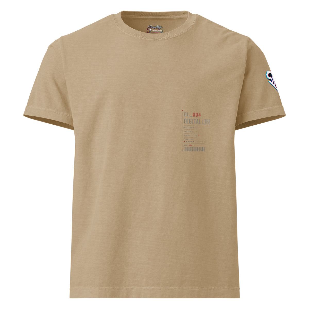 No Stress. Just Play front graphic on khaki oversized garment-dyed tee — Digital Life