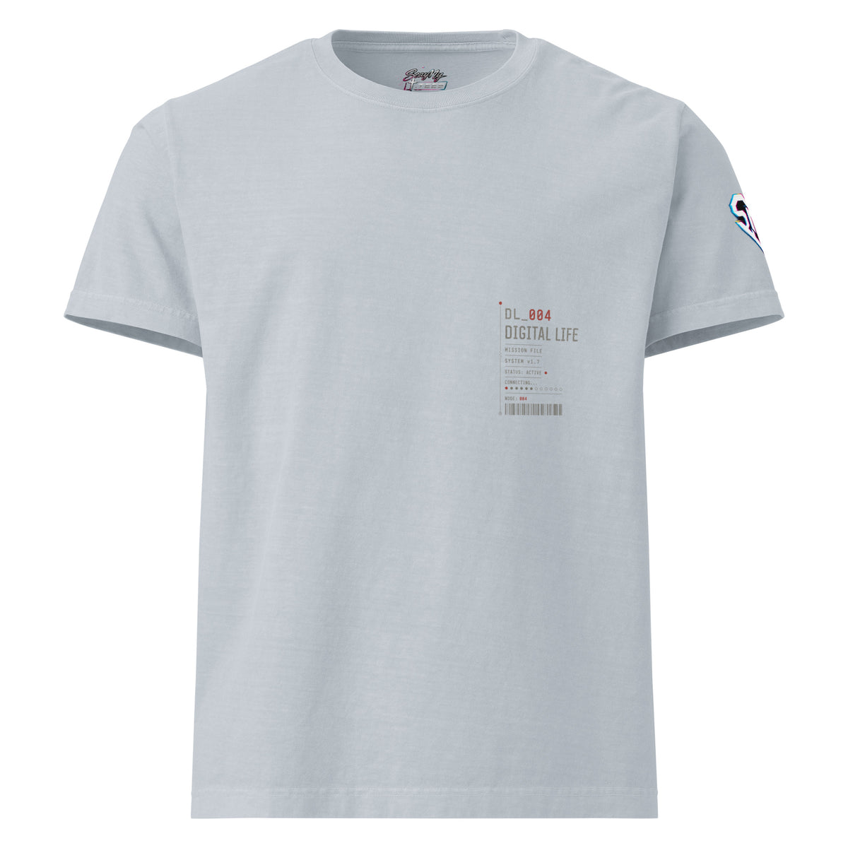 No Stress. Just Play front graphic on light washed denim oversized garment-dyed tee — Digital Life